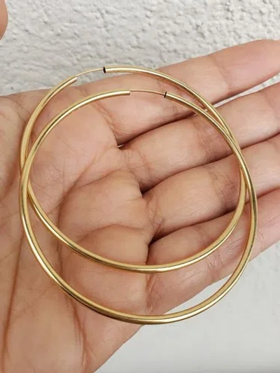 Pre-owned Love Jewels Inc Big Real 14k Yellow Gold Large Hoop Earrings 2.35 Inch Long