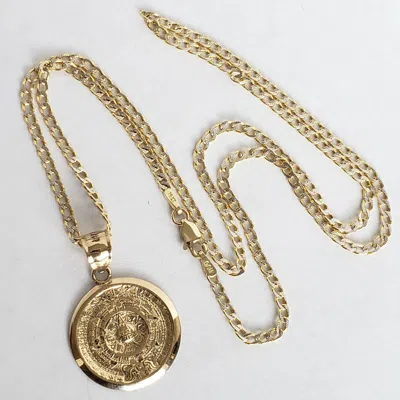 Pre-owned Love Jewels Inc Solid 14k Yellow Gold Aztec Medallion Calendar Pendant 20 Inch Cuban Chain Set