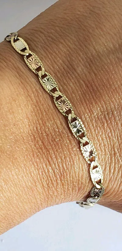 Pre-owned Love Jewels Inc Womans Diamond Cut 10k Yellow White Rose Gold Bracelet 7.5 Inches 4mm