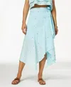 Love Juniors Asymmetrical Faux Wrap Midi Skirt In Blue In Blue