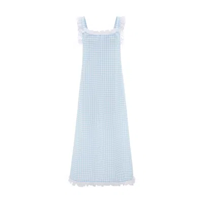 Love Letters X Women's Blue / White Dolce Gingham Azzurro Sleep Dress - Long In Multi