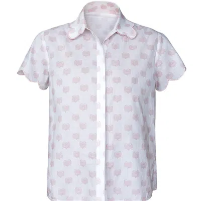 Love Letters X Women's Pink / Purple Pink & White Jaipur Paisley Scallop Detail Cap Sleeve Blouse In Pink/purple
