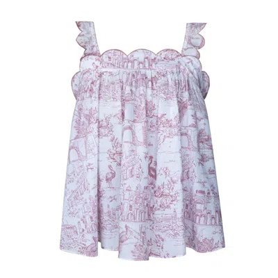 Love Letters X Women's Pink / Purple Pink & White Jaipur Toile Scallop Detail Baby Doll Top In Pink/purple