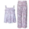 Love Letters X Women's Pink / Purple Pink & White Toile Babydoll Pant Pajama Set In Pink/purple