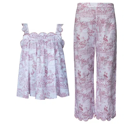 Love Letters X Women's Pink / Purple Pink & White Toile Babydoll Pant Pajama Set In Pink/purple