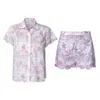 LOVE LETTERS X WOMEN'S PINK / PURPLE PINK & WHITE TOILE CAP SLEEVE SHORTIE PAJAMA SET