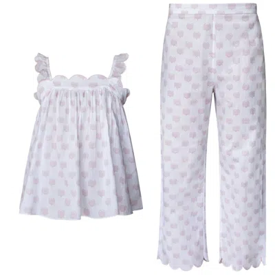 Love Letters X Women's Pink / Purple / White Pink & White Jaipur Paisley Babydoll Pant Pajama Set In Pink/purple/white