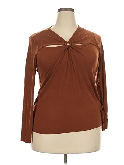 Pre-owned Love Long Sleeve Top Brown Keyhole Neckline Tops