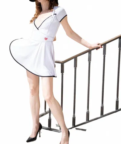 Love Love Tennis Adeline Court To Cocktails Tennis Dress In White Mesh On White With Black Trim In Multi