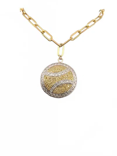 Love Love Tennis Women's Big Diamond Tennis Ball Necklace In Gold