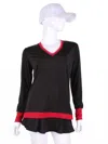 Love Love Tennis Women's Long Sleeve Very Vee Tee In Black / Red Mesh