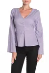 Love Metallic Stripe Bell Sleeve Shirt Blouse In Purple In Purple
