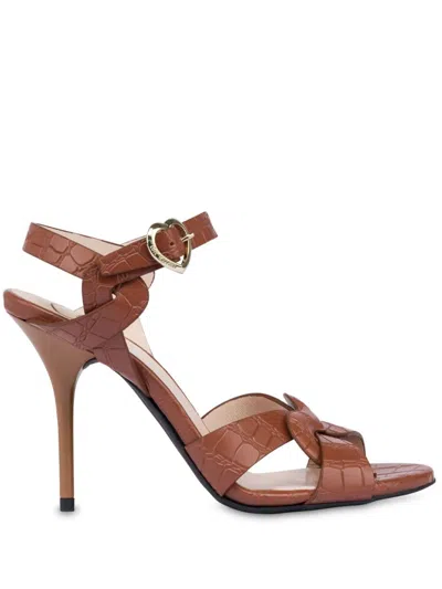 Love Moschino 100mm Crocodile-effect Leather Sandals In Brown
