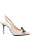 Love Moschino Beige Glossy Leather Slingback With Heel And Black Bow In Neutrals