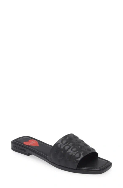 Love Moschino 3d Heart Leather Slide Sandal In Black