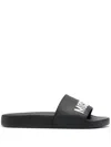 Love Moschino 3d-logo Flat Slides In Black