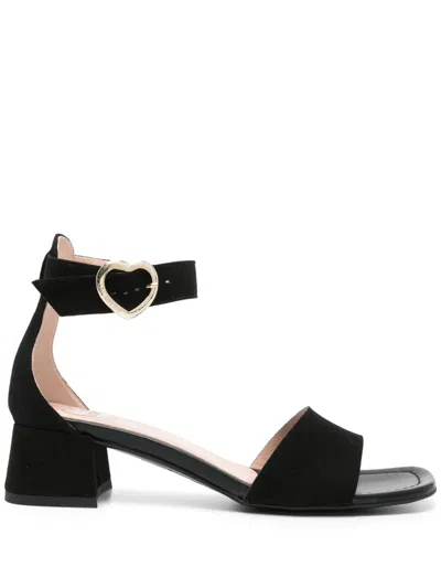 Love Moschino 45mm Logo-buckle Suede Sandals In Black