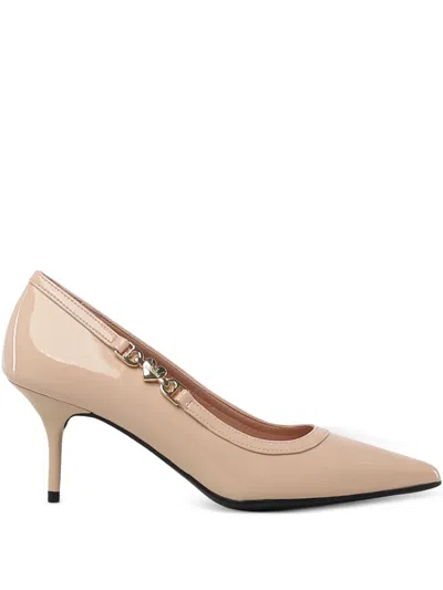 Love Moschino 70mm Pointed Patent-leather Pumps In Neutral