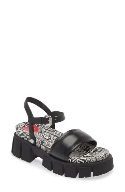Love Moschino Ankle Strap Platform Lug Sole Sandal In Black/logone/white