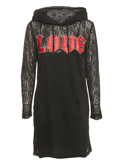 Pre-owned Love Moschino Appliqué Hooded Dress In Black