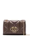 Love Moschino Quilted Shoulder Bag With Gold-tone Logo Plaque In Brown