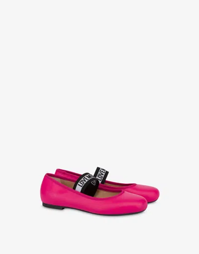 Love Moschino Ballerinas In Nappa With Elastic Logo Band In Pink
