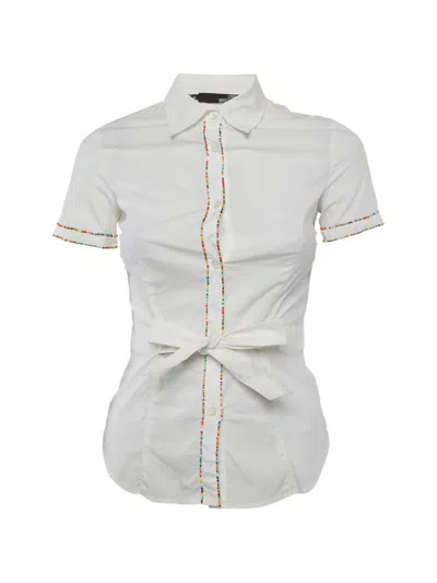 Pre-owned Love Moschino Beaded Belted Shirt In White