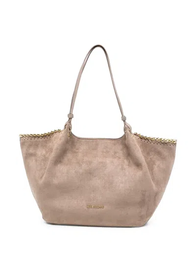 Love Moschino Beaded-trim Suede-effect Tote Bag In Nude