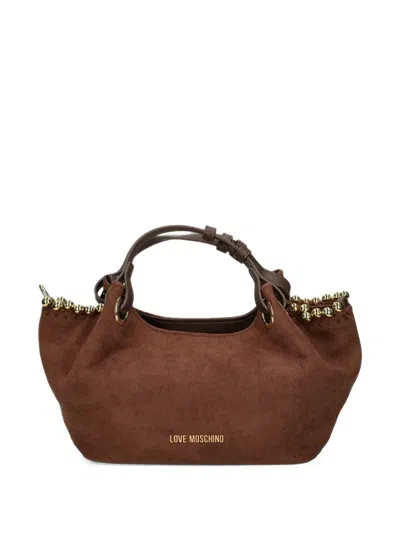Love Moschino Bead-embellished Logo-print Tote Bag In Brown