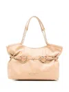 Love Moschino Beige Faux Leather Shoulder Bag With Metal Hearts In Beige