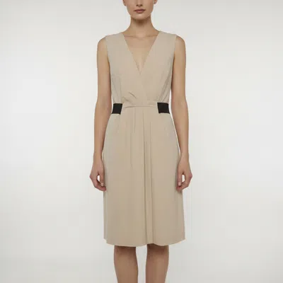 Pre-owned Love Moschino Beige Wool Blend Pleated Sleeveless Dress L In Sand