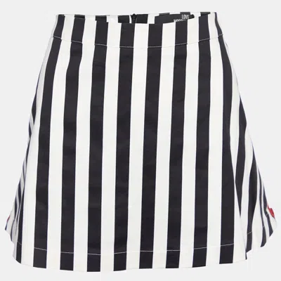Love Moschino Black & White Striped Cotton Contrast Zip Detail Mini Skirt