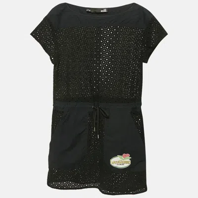 Pre-owned Love Moschino Black Broderie Anglaise Cotton Mini Dress L