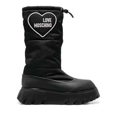 Love Moschino Black Cotton Drawstring Closure Boots