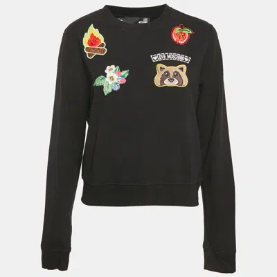 Pre-owned Love Moschino Black Cotton Knit Applique Sweatshirt M