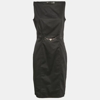 Pre-owned Love Moschino Black Cotton Waist Metal Embellished Short Dress L