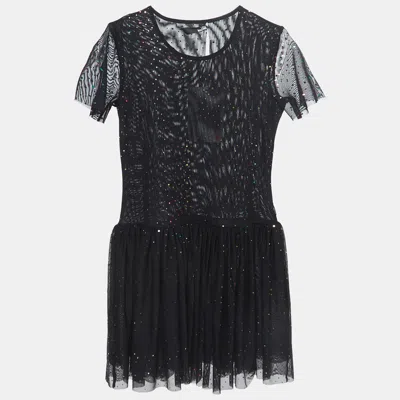 Love Moschino Black Dotted Tulle Gathered Mini Dress