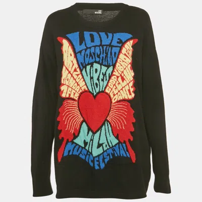 Pre-owned Love Moschino Black Heart Intarsia Wool Blend Sweatshirt M