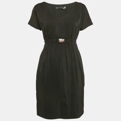 Pre-owned Love Moschino Black Jersey Ruched Mini Dress M