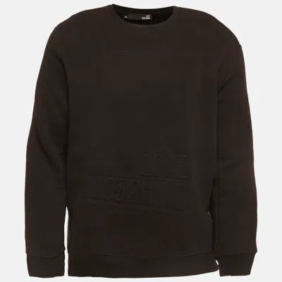 Pre-owned Love Moschino Black Knit Embossed Logo Full Sleeve Sweatshirt Xl