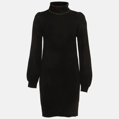 Love Moschino Black Knit Intarsia Turtle Neck Mini Dress