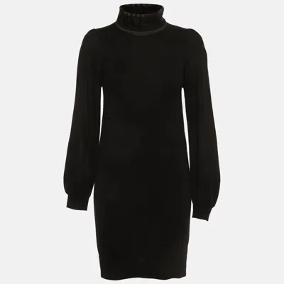 Pre-owned Love Moschino Black Knit Intarsia Turtle Neck Mini Dress S