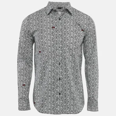 Pre-owned Love Moschino Black Logo All Over Cotton Shirt M