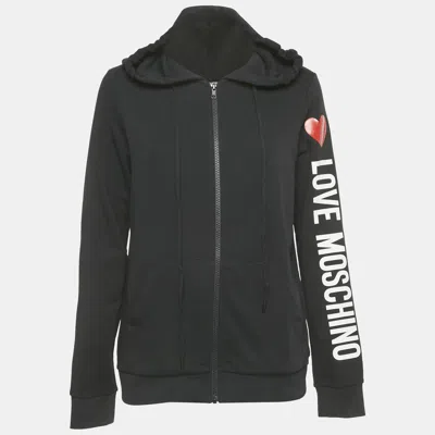 Pre-owned Love Moschino Black Logo Print Cotton Knit Zip-up Sweatshirt M