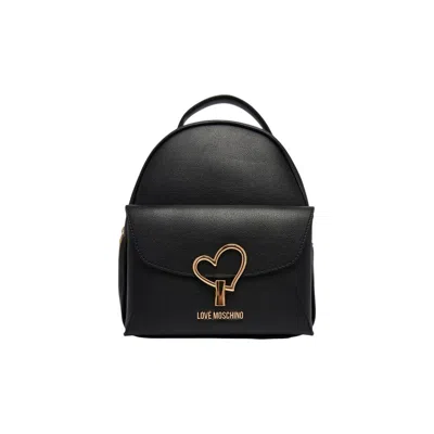 Love Moschino Heart-plaque Grained Backpack In Black