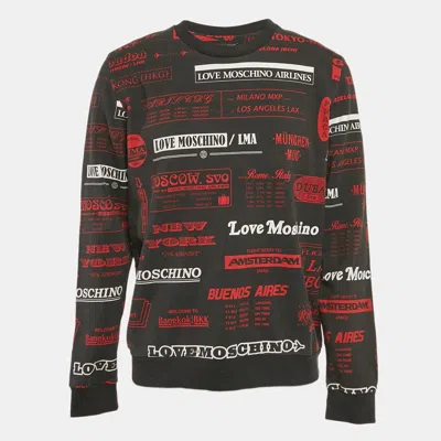 Love Moschino Black Printed Cotton Knit Sweatshirt Xl In Multi