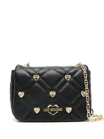 Love Moschino Black Quilted Crossbody Bag With Metal Hearts