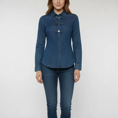 Pre-owned Love Moschino Blue Bow Embellished Chambray Shirt M