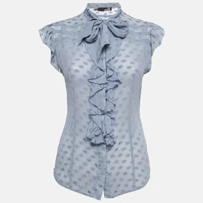 Pre-owned Love Moschino Blue Fil-coupe Silk Ruffled Top S