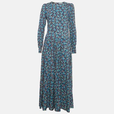 Pre-owned Love Moschino Blue Floral Print Crepe Pleated Maxi Dress S
